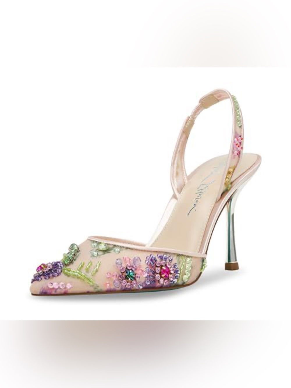 NEW Betsey Johnson Velma Jeweled Mesh Slingback Pumps Nude Floral Beaded US 7.5 - Picture 15 of 16